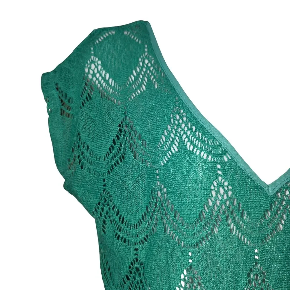 Love Squared green, cropped fringed bathing suit cover up top sz XS Sm‎